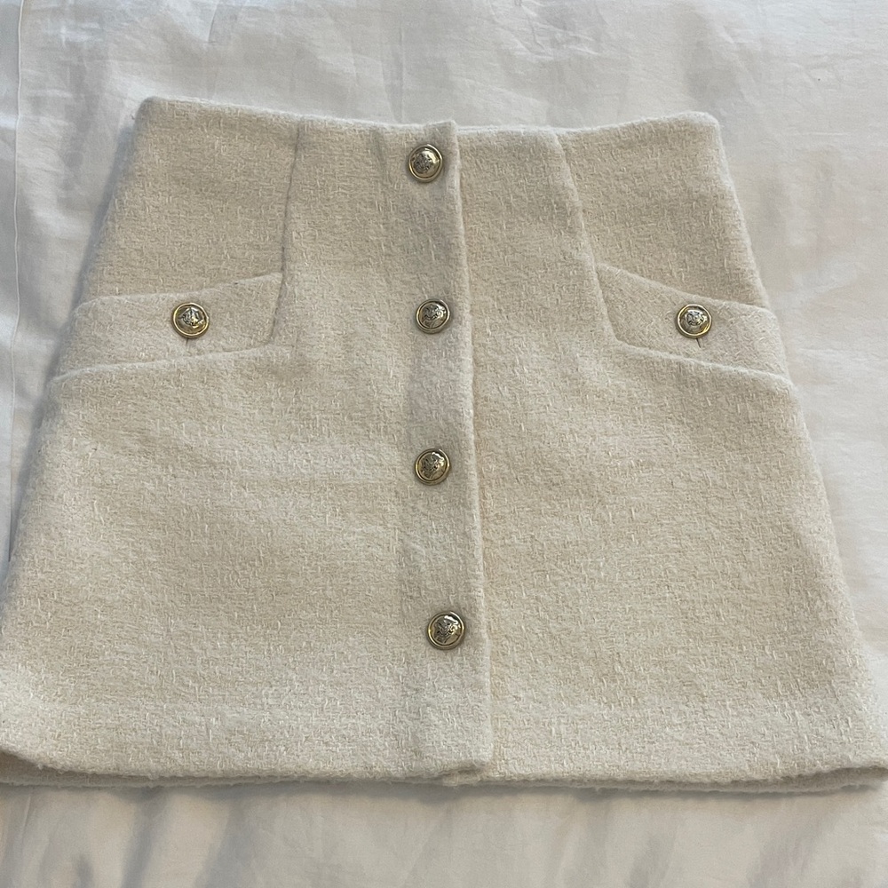 NWOT Sandro Elegant Cream Button-Front Skirt
